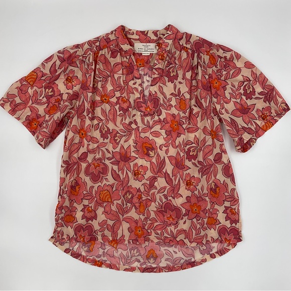 Trovata Birds of Paradis Autumn Paisley Floral Short Sleeve Cotton Blouse Top XS - Picture 3 of 16